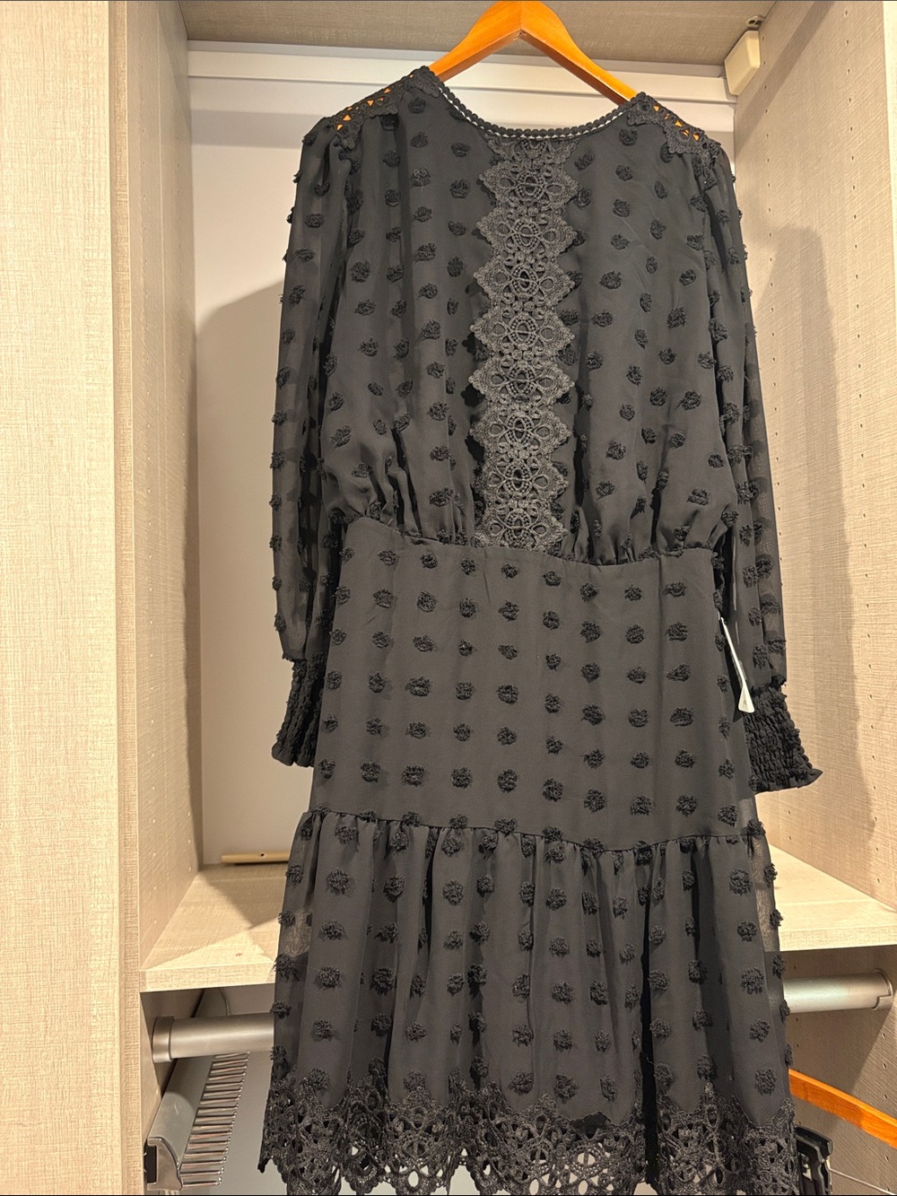 Love By Design Black Long-Sleeve Lace-Trim Dress